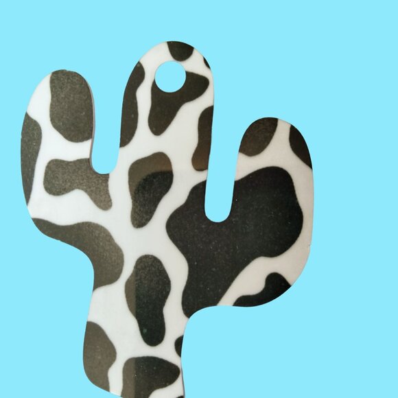 Cow Print Cactus Pendant Keychain Charm - Picture 2 of 3